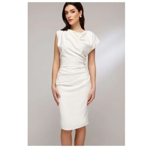 XOXO Charlotte Asymmetrical White Pencil Dress Sheath Cap Sleeves